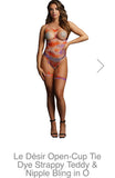 Le Désir Open-Cup Tie Dye Strappy Teddy & Nipple Bling in O