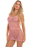 Roll Up Net Pink Mini Dress Pink Lipstick Lingerie OS/ OSXL