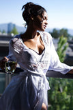 White Satin and Eyelash Lace Robe Seven Til Midnight OS Fits most