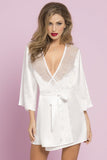 White Satin and Eyelash Lace Robe Seven Til Midnight OS Fits most